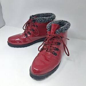 Valley lane 9m red patent leather lace up ankle boots with fur lining winterboot
